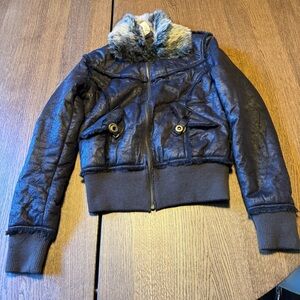 MICHAEL Michael Kors Black and Gold Faux Fur Jacket